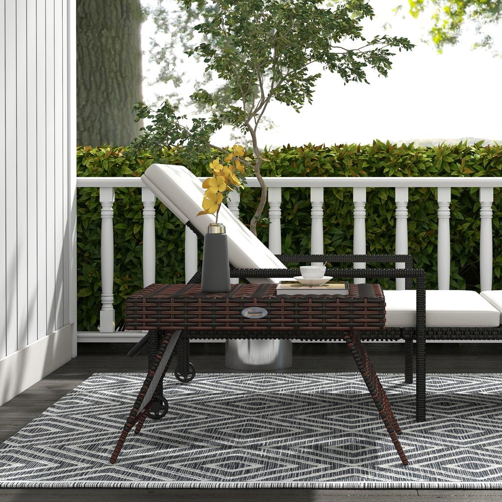 Foldable Outdoor Side Table, Rattan Garden Coffee Table with Steel Frame, Space Saving Bistro Garden Furniture for Patio, Balcony, 60 x 41 x 41 cm