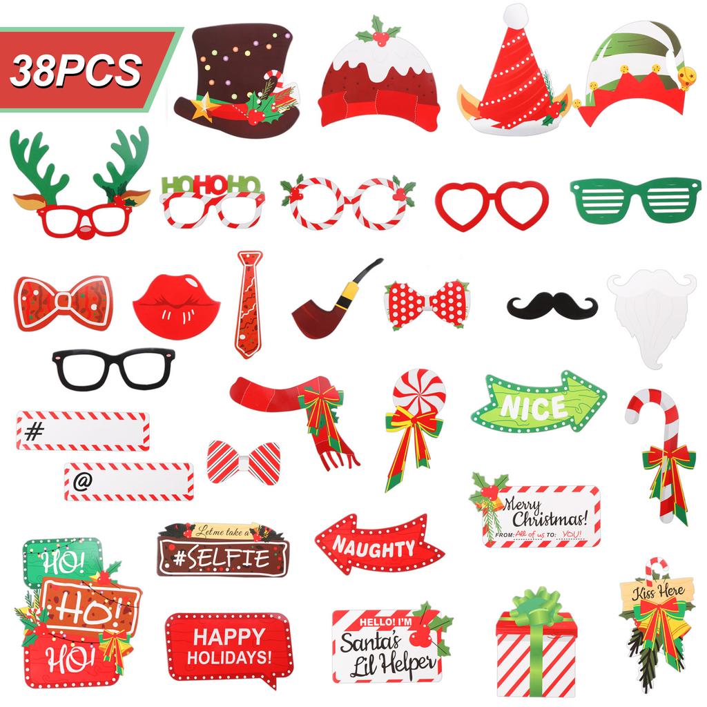 38 шт. Рождественские реквизиты для фотобудки Рождественские реквизиты для фотобудки