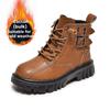 Boys' Fleece Cotton Boots Children's Non-slip British Style Cowhide Ankle Boots