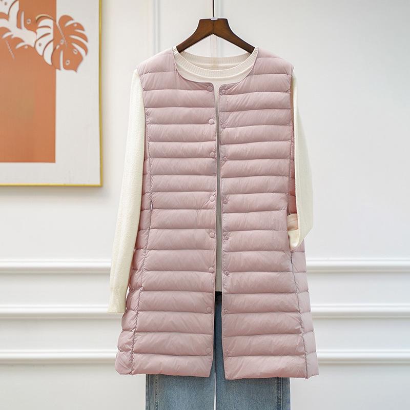 Autumn and Winter New Round Neck V-Neck Women's Mid-length Down Vest All-match Fashion Slim-fit Mother's Mid-length Ware
