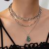 Simple and Versatile, High-end Green Resin Pendant with Multiple Layers of Different Chains, Necklace for Women