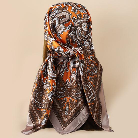Women Head Wrap Vintage Retro Square Shape Contrast Color Foldable Head Protection Soft Fabric Paisley Print Summer Scarf Female Headwear