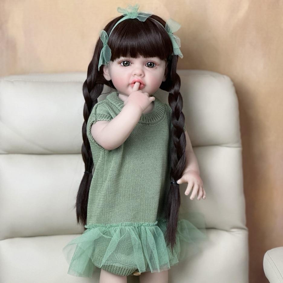 Кукла Reborn для маленьких девочек, полностью силиконовый корпус, 55 см, 22 дюйма, реалистичная, реалистичная игрушка-принцесса для малышей Bebe, с коричневыми длинными волосами