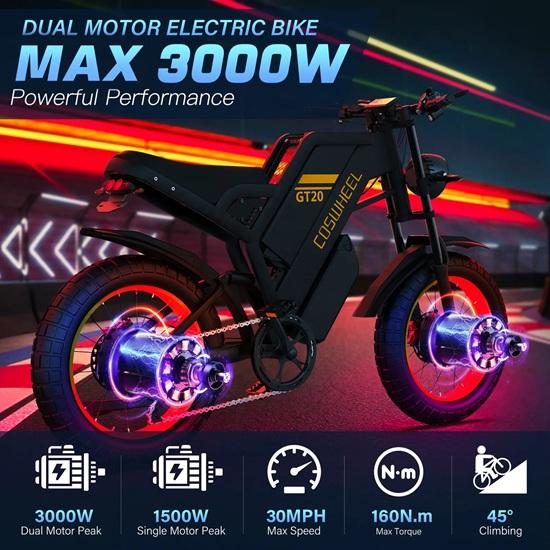 COSWHEEL Электровелосипед GT20 PRO 40AH с двумя аккумуляторами, 3000 Вт, двухмоторный горный внедорожный велосипед для взрослых