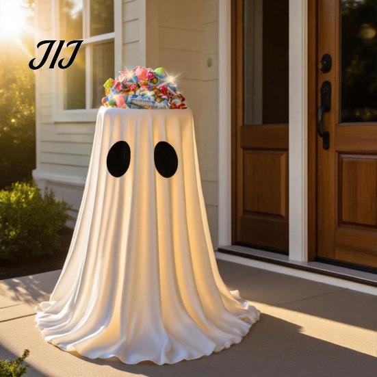 Outdoor Halloween Display Ghost Candy Bowl, Adjustable Height Large Holder, Trick or Snack Bowl Treat Standing Storage Dish for Porch Lawn Garden