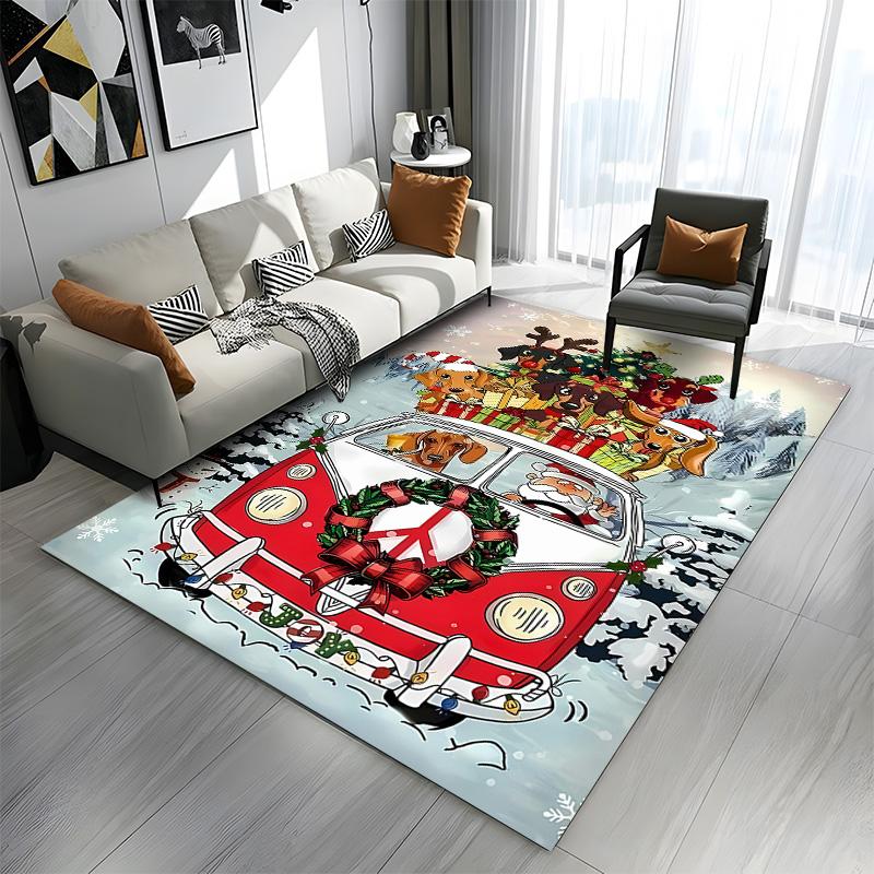 Christmas Dogs in Festive Van Patterned carpet a non slip rug suitable for all seasons and any setting, gift