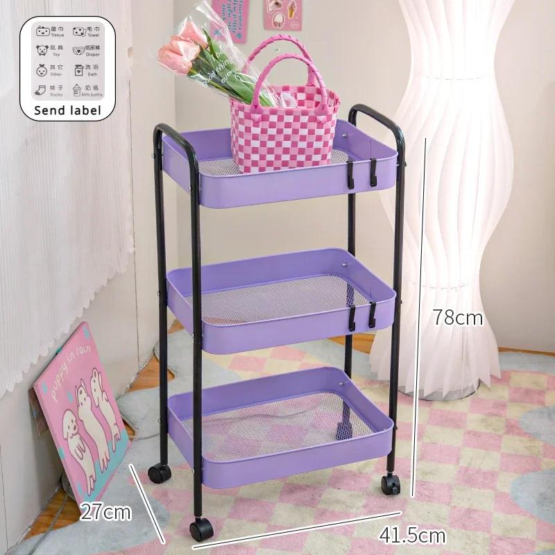 3-слойная домашняя тележка контрастного цвета, полка для хранения, многослойная передвижная тележка, стойка для хранения косметики и закусок, мобильная полка для ванной комнаты