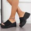 New Thick-soled Women's Slippers Lazy Wearing Striped Fabric One-character Fashion Cool Slippers