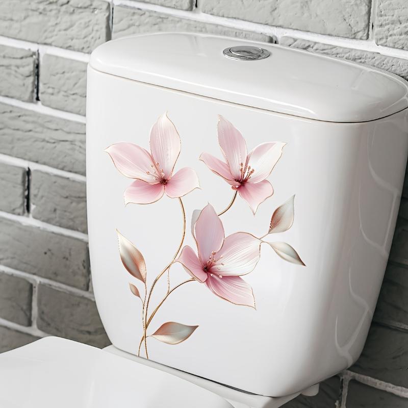 Flower Pattern Toilet Sticker Delicate Floral Design Lid Decal Waterproof Removable for Commercial Restroom Home Decor