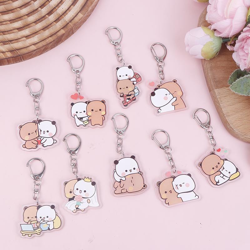 Cute Bubu Dudu Keychains Acrylic Cartoon Bear Keyring For Accessories Bag Pendant Key Chain Jewelry Fans Couple Love Gifts