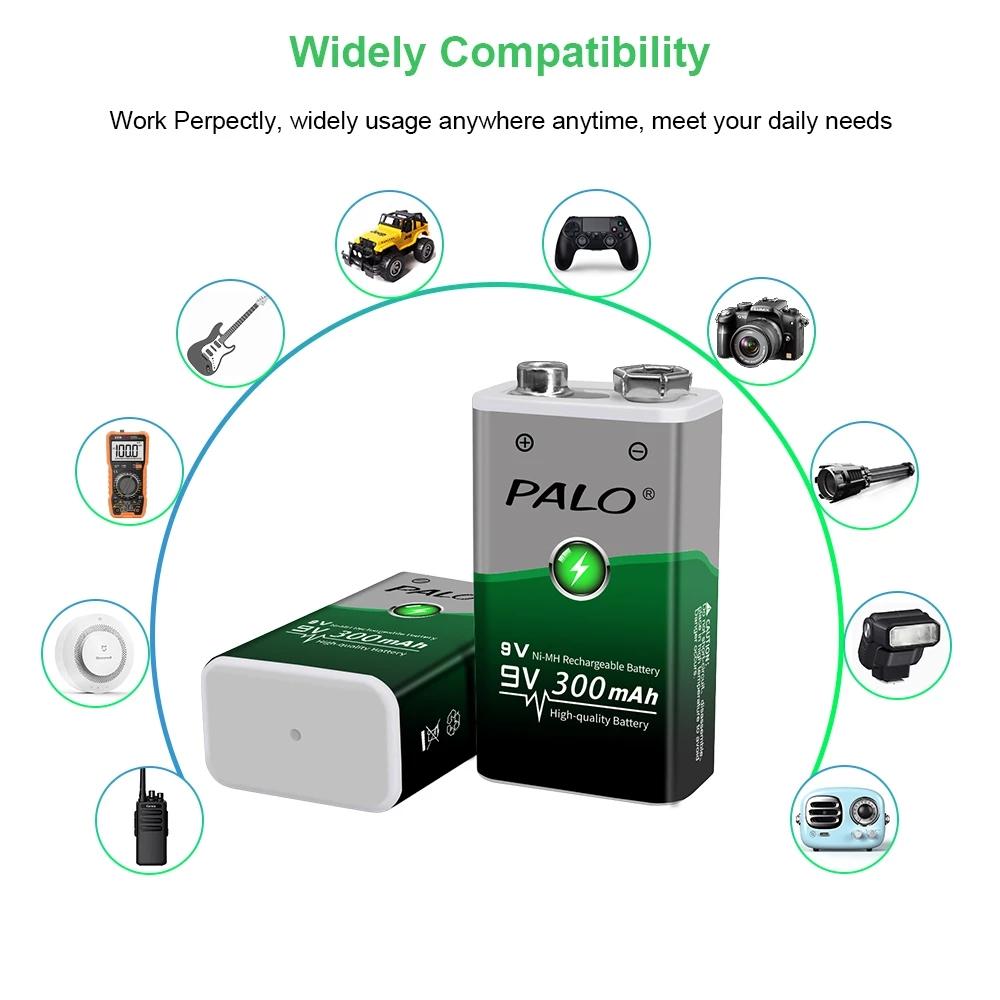 PALO 5 шт., 9 В, перезаряжаемая NiMH батарея 6F22, 9 В, батарея + 9 В, быстрое зарядное устройство USB для литий-ионной NiMH батареи 9 В