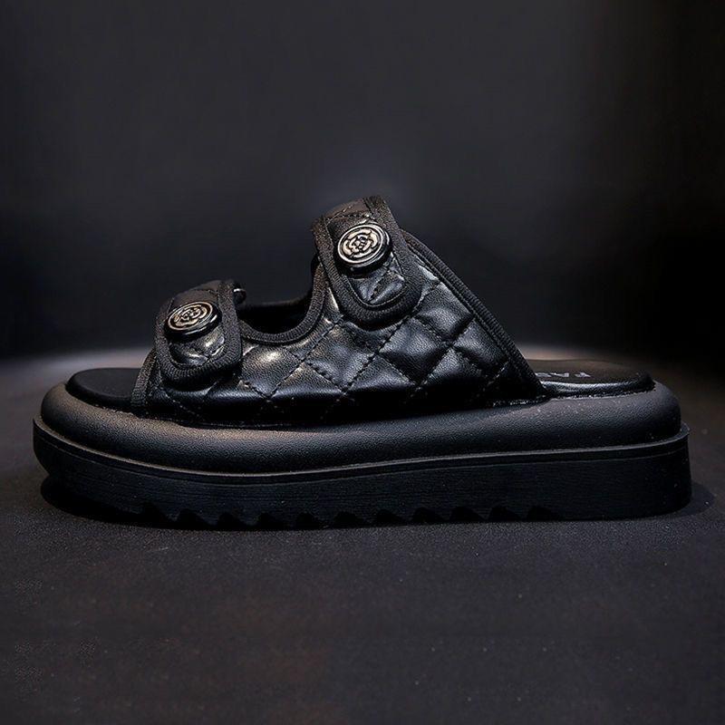 Тапочки на липучке интернет-знаменитости на платформе женская летняя одежда 2024 года новые плоские сандалии школьная обувь пляжная обувь