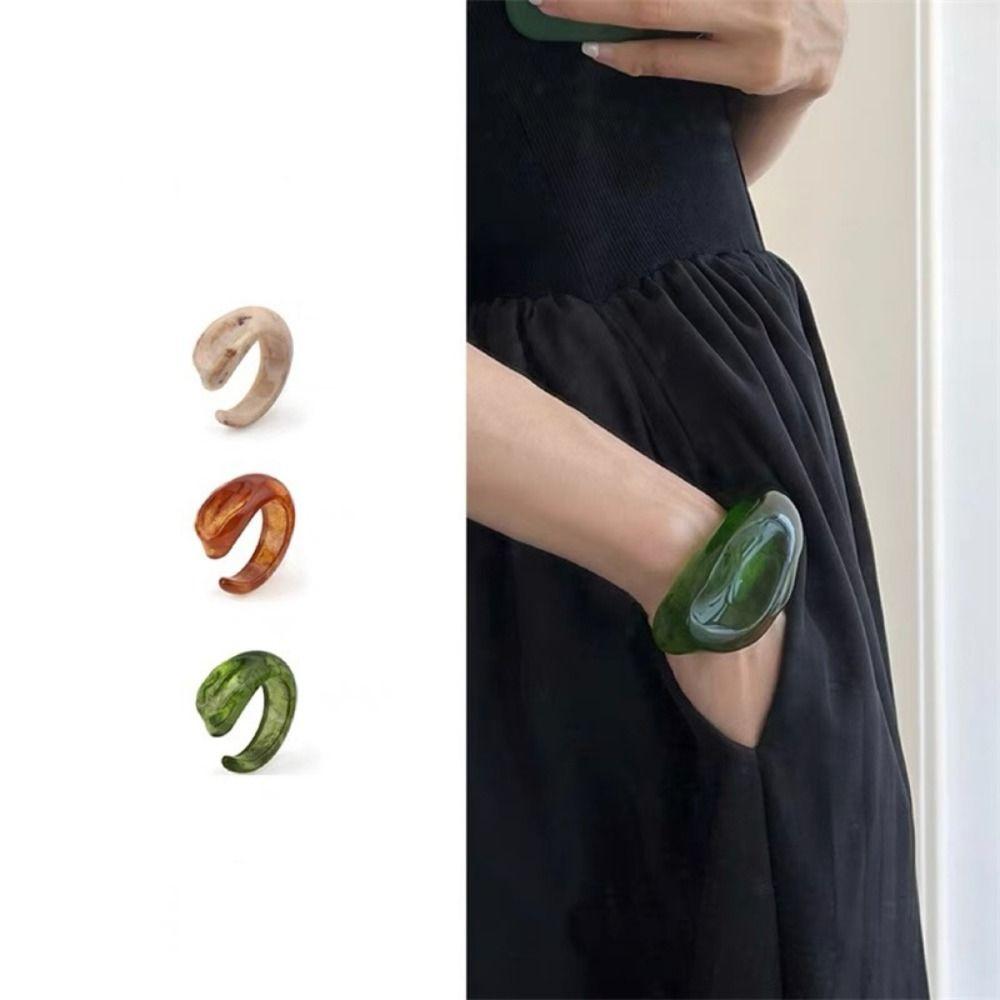 Smudging Acrylic Open Bangle Shiny Retro  Hand Ring Temperament Irregular Wide Bracelet  Gift