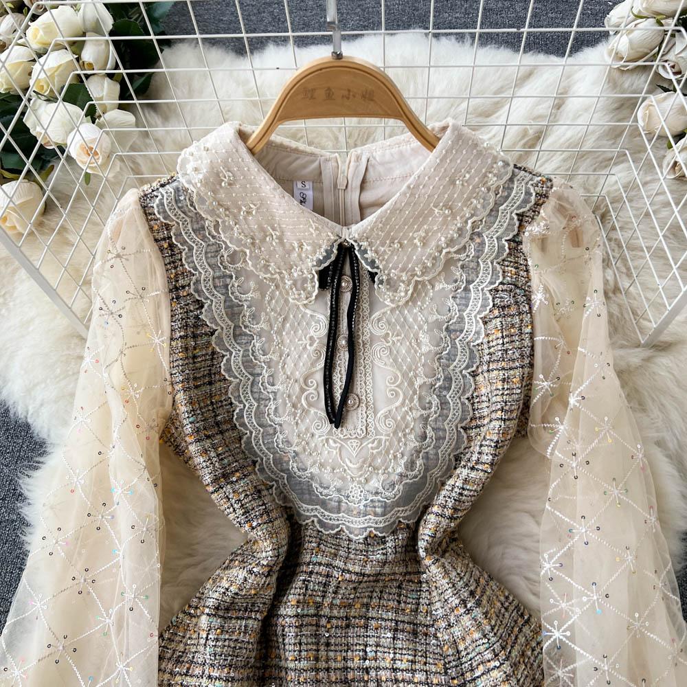 Осень и зима новое платье с вышивкой на груди в европейском и американском французском стиле