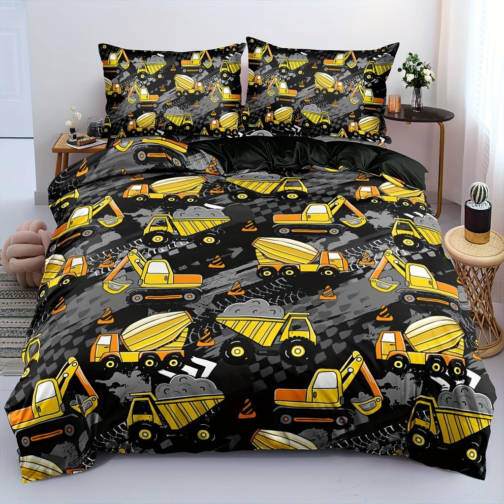 Excavator Tractor Duvet Set Cartoon Truck Bedding Set