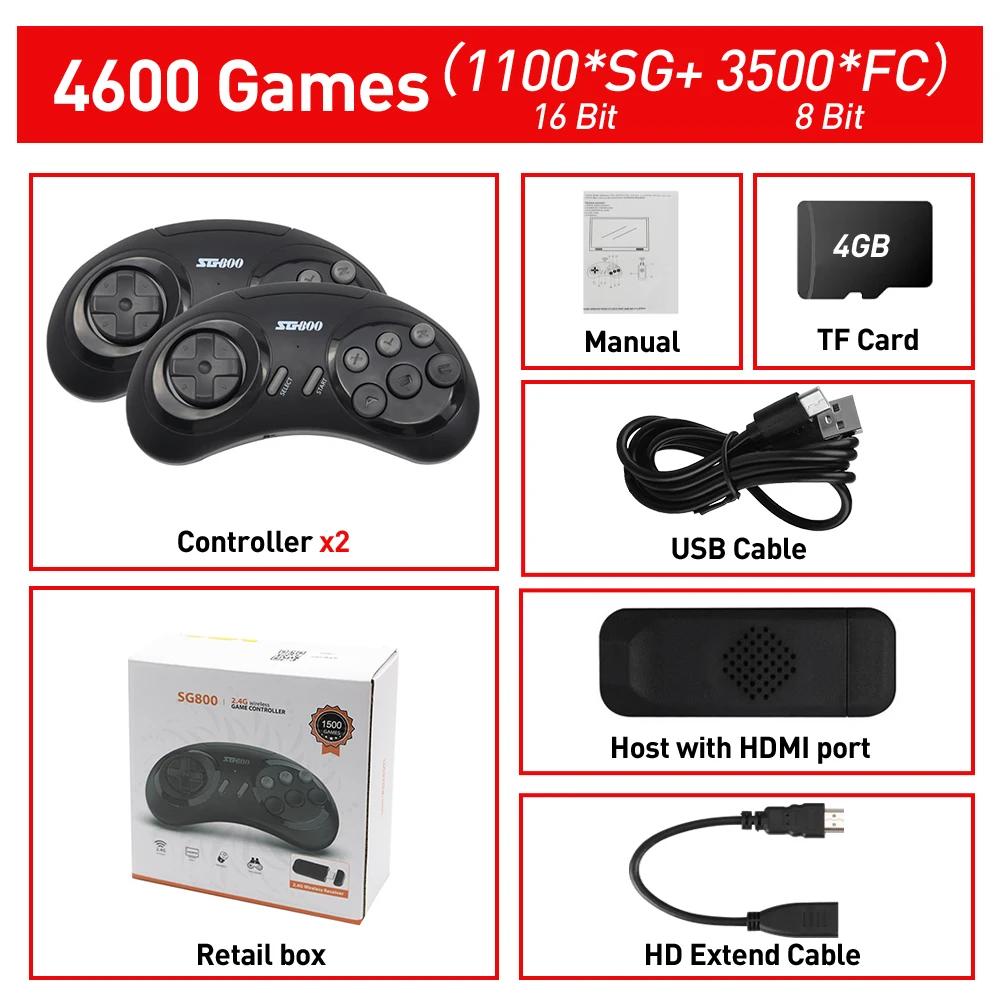 16-битная игровая консоль MD для SEGA Genesis SG800 Game Stick, беспроводной контроллер, встроенный в 4600+ игр, игровой проигрыватель HDMI