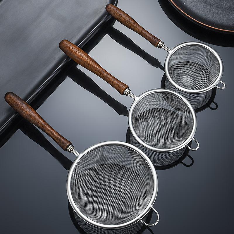 Деревянная ручка из нержавеющей стали, небольшой дуршлаг, мелкоячеистое сито для масла, многофункциональный фильтр, сито для муки, кухонные принадлежности для выпечки