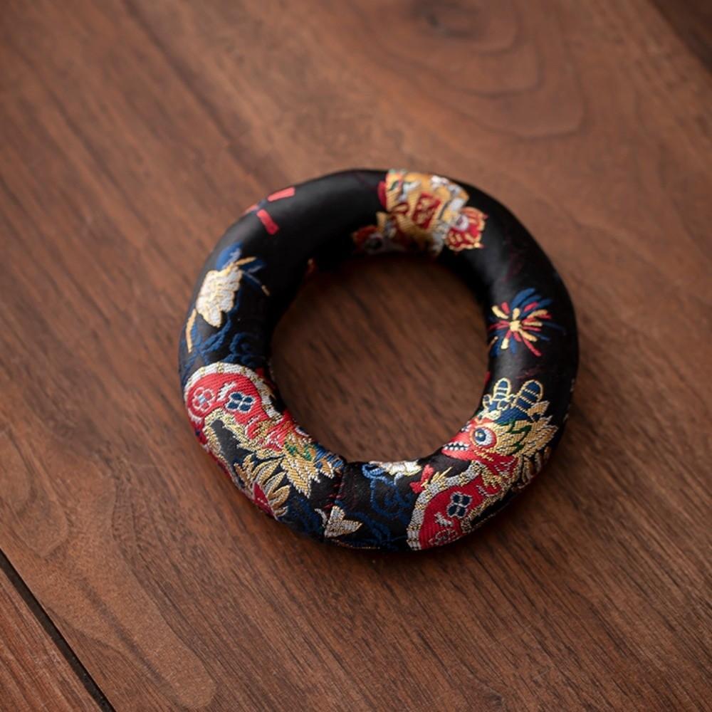 Nepalese Dragon Design Singing Bowl Mat Donut Shape Non Slip Sound Copper Out Mat Traditional Brocade Wooden Fish Coaster Yoga
