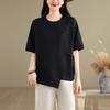 DIMANAF 2025 Летние топы больших размеров из хлопка, асимметричные женские футболки с круглым вырезом и коротким рукавом, свободные однотонные футболки