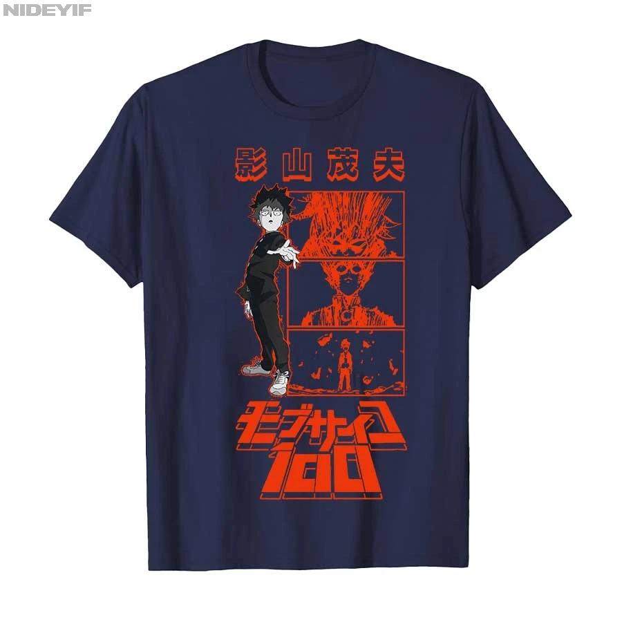 Mob Psycho 100 Красный Кандзи и Панели Усиление Аниме Футболка для Мужчин Женщин 100% Хлопок Футболки С Коротким Рукавом