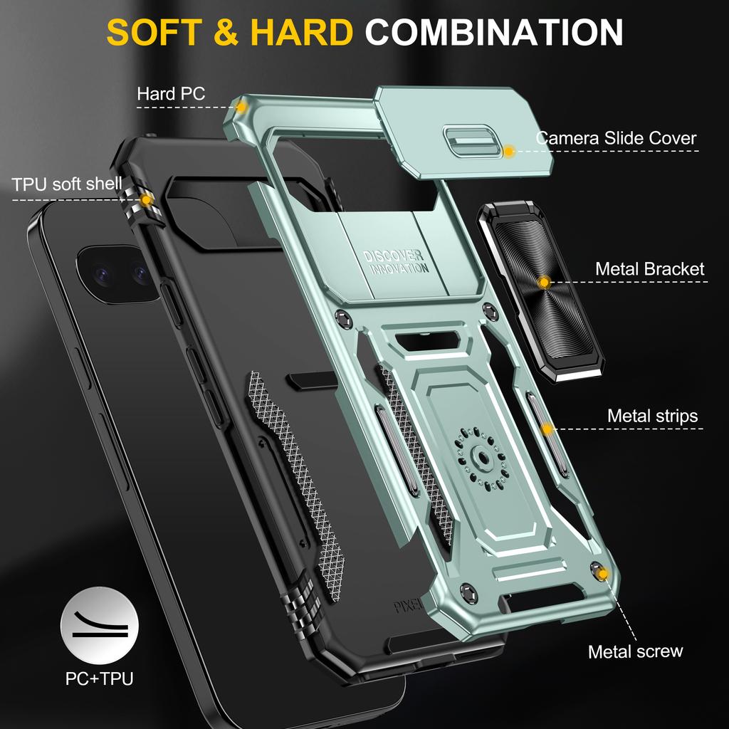 For Google Pixel 9a Case Kickstand Slide Lens Lid PC+TPU Drop