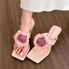 Sweet Style Flowers High-heeled Sandalias De Mujer Verano 2024 Square Head Flip-flops Summer High Heels Slippers Womens Shoes