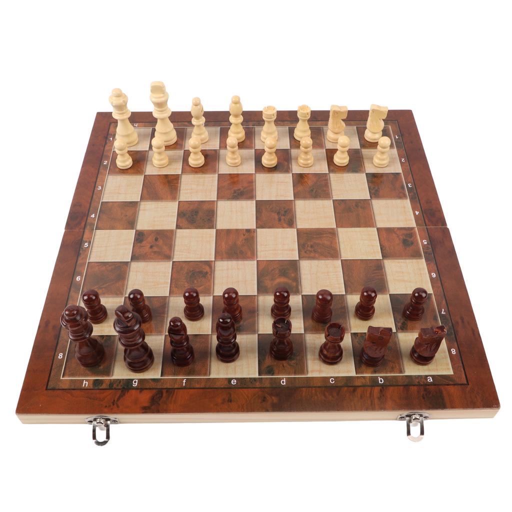 3 In 1 Wooden Chess Checkers Set Portable Chess Checkers Game Set with Wooden Folding Board for