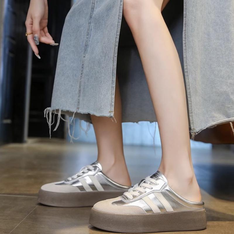 Модная женская повседневная обувь Модные полушлепанцы Баотоу Шнурованные шлепанцы на платформе для женщин Спортивные шлепанцы Лоферы слипоны Zapatos Mujer