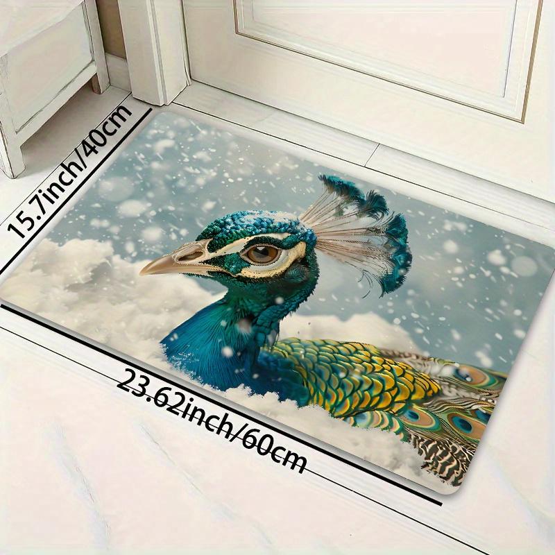 1Pcs Anti Fatigue Kitchen Rugs Snowy Blue Peacock Print Waterproof Non-Slip Thick Cushioned Kitchen Mat Heavy Duty Comfort Standing Mat for Kitchen