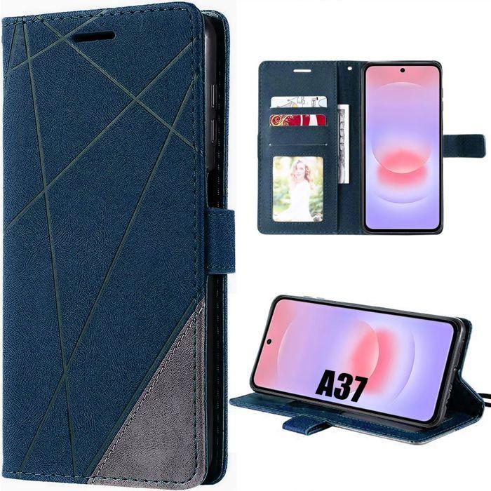 Coque pour Samsung Galaxy A37 5G, Protection Cuir Synthétique Antichoc Anti-Rayures Bleu Marine