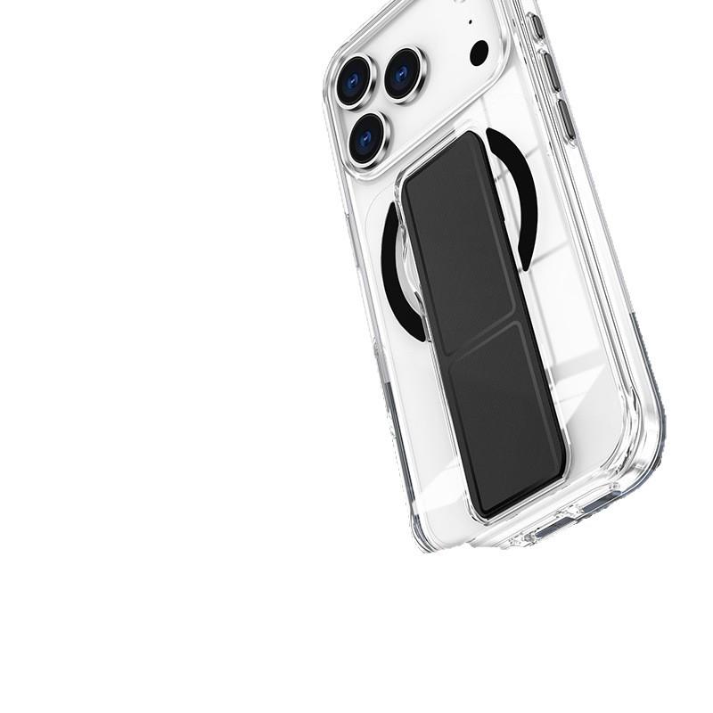 Чехол для iPhone 17 Pro Max со складной подставкой, кристальным ремешком на запястье, магнитный, прозрачный и ударопрочный.