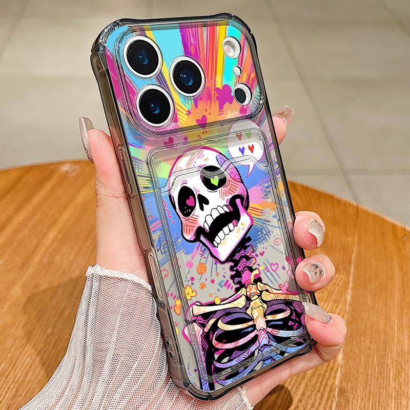 Сумка-карман с рисунком скелета, чехол для телефона для iPhone 17e 17 Pro Max 16 15 14 13 Pro Max 16e 11, прозрачный мягкий силиконовый TPU чехол