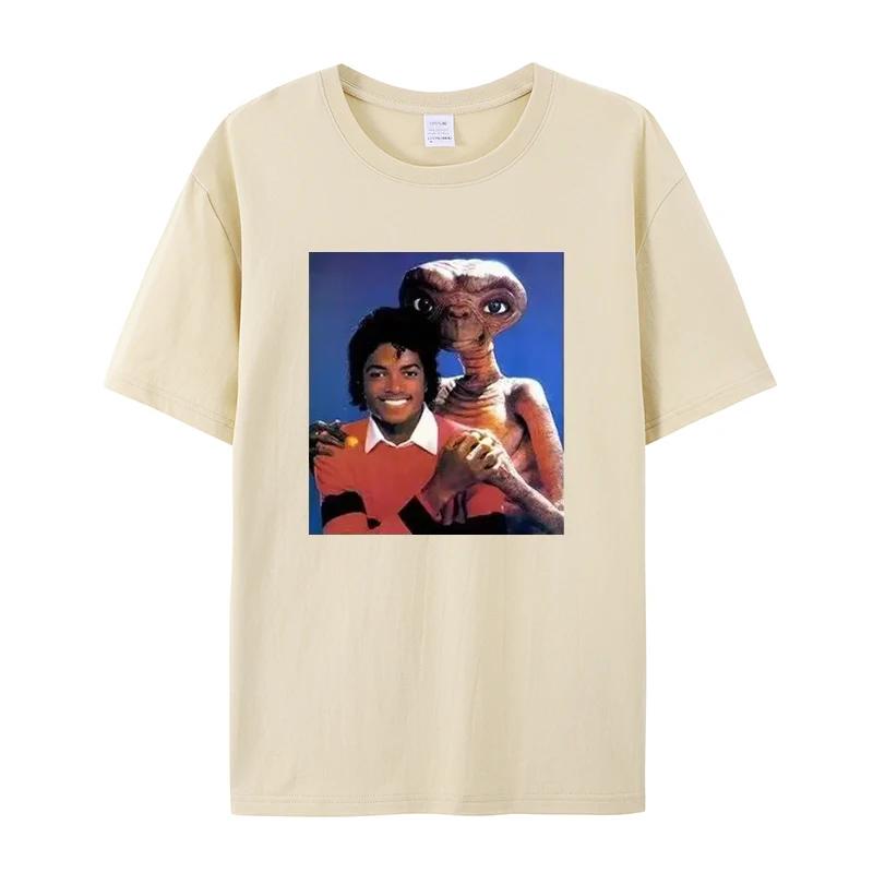 Летняя мода 2025, футболка с короткими рукавами, круглым вырезом, свободного кроя, с принтом Майкла Джексона и E.t.T для мужчин и женщин