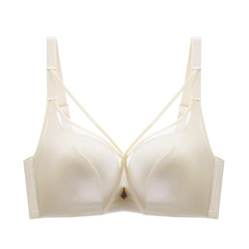 Sexy Lingerie Cross Strap Gathering Satin Mesh Traceless Backless Bra