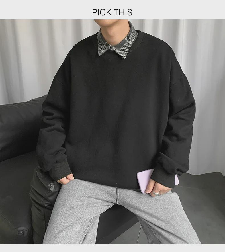 Мужская модная толстовка с длинным рукавом в гонконгском стиле — универсальная, свободного кроя, однотонная, для пар и студентов, новый осенний топ