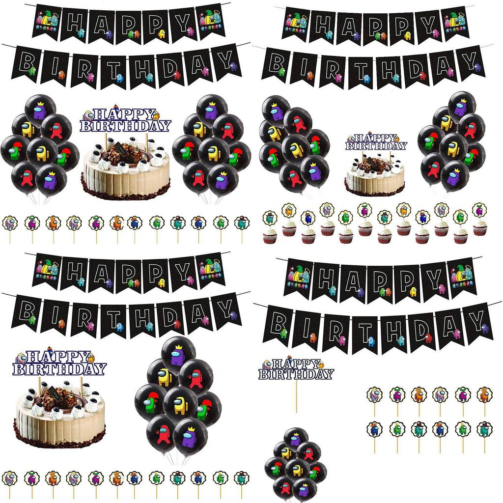 Birthday Party Theme Decor Suit Supplies Set Balloon Banner Topper Cake
