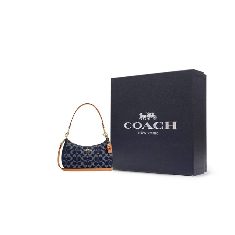 Coach Тканевая сумка на плечо Teri 24 с принтованным логотипом и искусственной кожей, средняя, джинсово-синяя, женская, CAF82-IMXIA