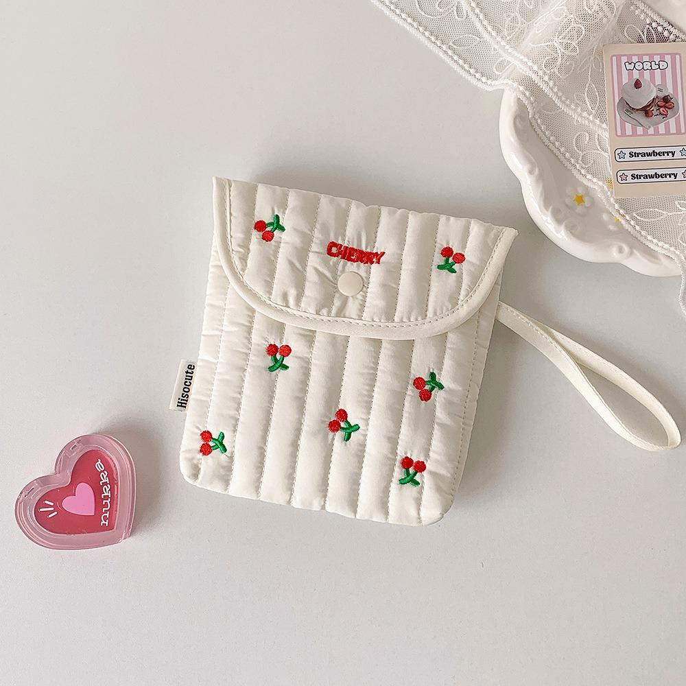 Menstruation Towel Storage Embroidery Cherry Cosmetic Bag Large Capacity Bow Makeup Bag  Women