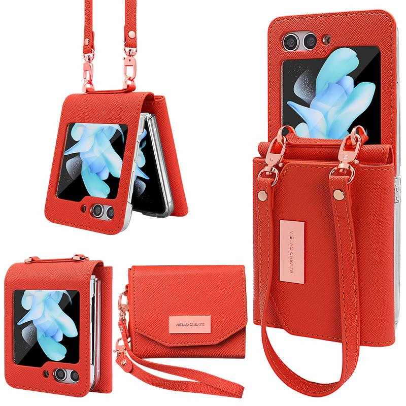 Кожаный чехол-кошелек с несколькими картами для Samsung Galaxy Z Flip 5 4 3 Flip4 Flip3 5G, сумка-кошелек, ремешок на руку, задняя крышка с ощущением кожи