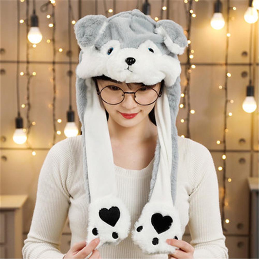 Winter Soft Warm Animals Ear Hat Rabbit Pinch Airbag Plush Funny Cap