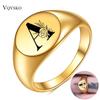 Women Men Flower A-Z Letter  Gold Color Finger Ring Initials Name Alphabet Female Party Chunky  Rings Stainless Steel  Jewelry