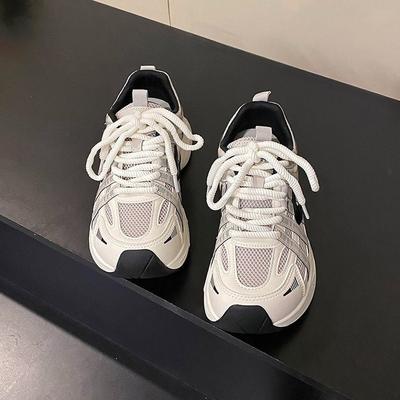 Ретро нишевые кожаные туфли на платформе в стиле «папиных кроссовок» для женщин 2025 осень новые сетчатые дышащие кроссовки легкие беговые туфли