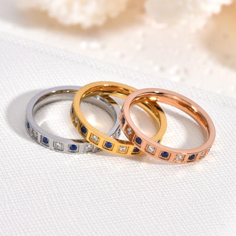 Тонкое 3 мм Штабелируемое Вечное кольцо с белыми и синими кубическими циркониями Свадебное кольцо для женщин, девушек Размер 5-11