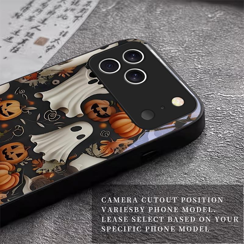 Хэллоуинский дизайн с призраками для черного чехла Apple на телефон для iPhone 17 16 15 14 13 12 Mini 11 Pro Max 17 Air 7 8 Plus XR Стеклянная задняя крышка