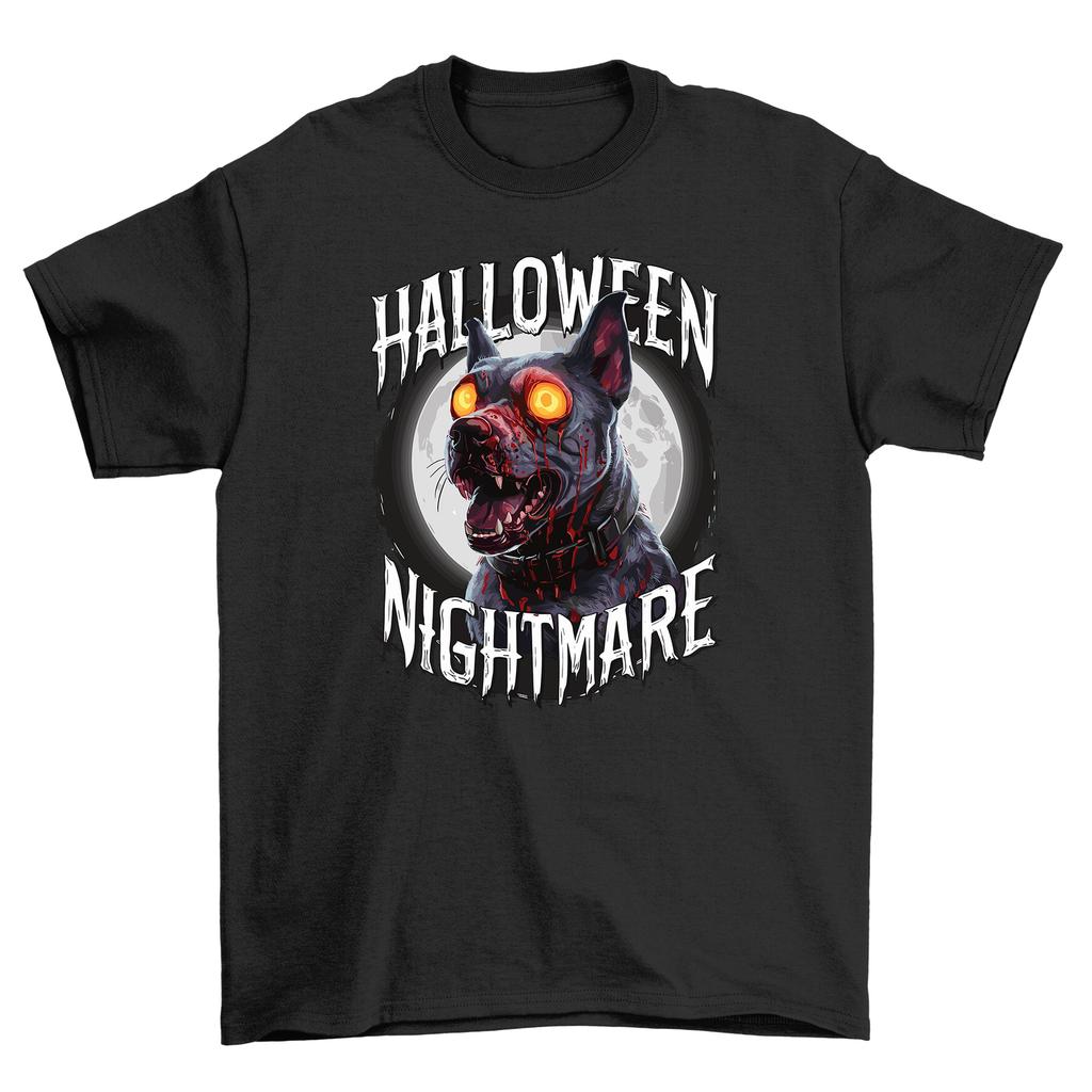 Halloween_240 Unleashed! Spooky Dog with Red Eyes Funny T-Shirt Mens Womens Tees Top - 100% Cotton, U