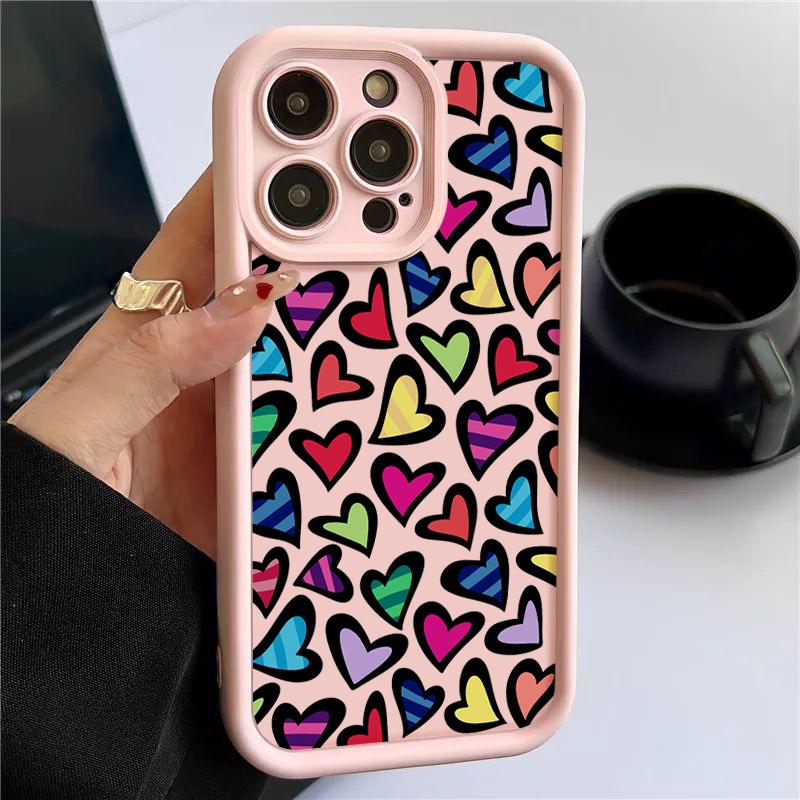 Fashion Hearts Pattern Phone Cover  For iPhone 16 Pro Max 15 Plus 14 13 12 11 Pro XR XS 8 7 Color Love Shockproof Lens Protection Soft Case