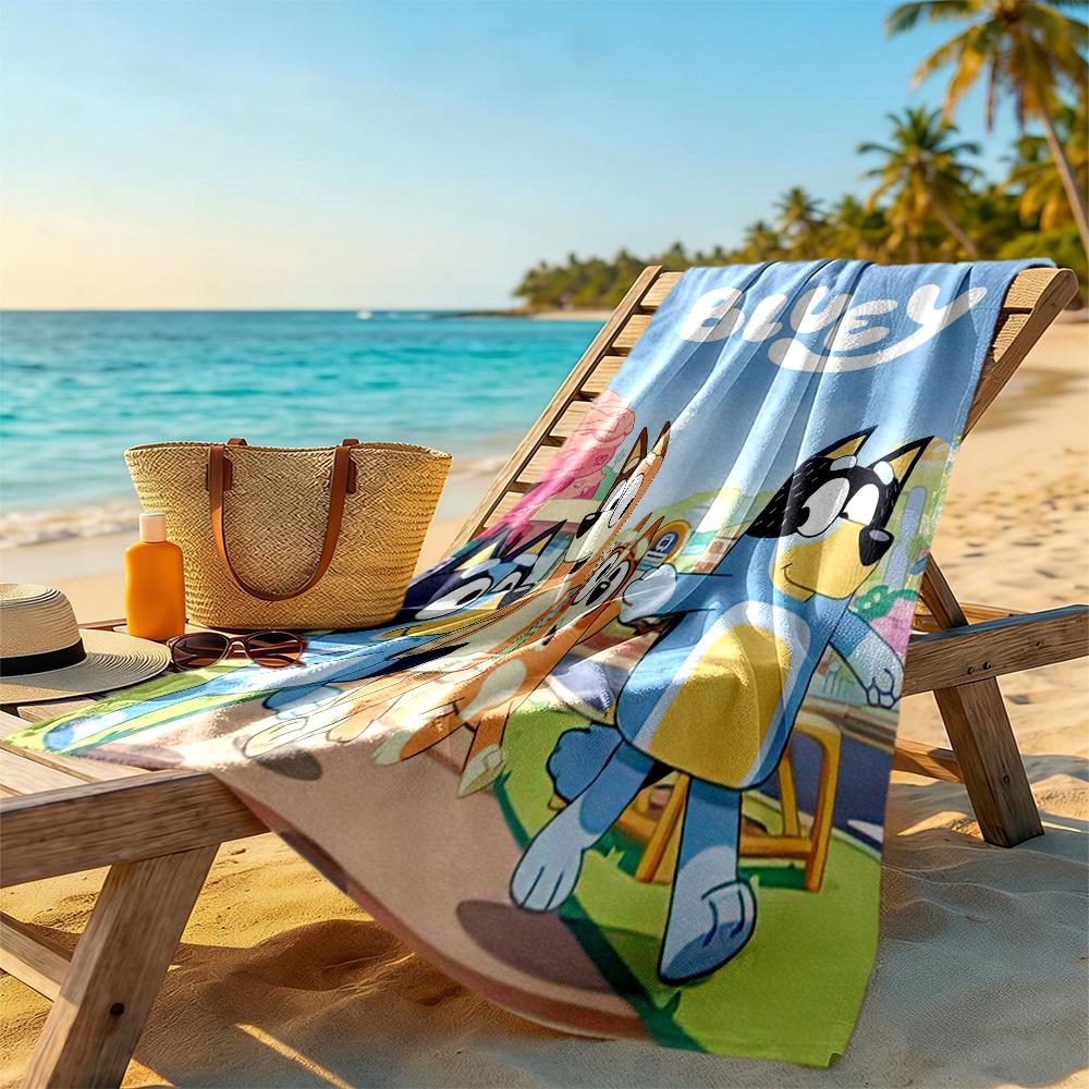 Bluey S Adventure Car Beach Towel Super Soft Microfiber Quickdry Fabric Comfortable Lightweight