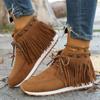 Fashion Trendy Womens Tassel Ankle Boots Brown Faux Suede Lace Up Flat Booties Woman Comfort Solid Color Casual Short Botas Mujer 2024