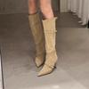 Сапоги женские узкие замшевые узкие каблуки с острым носком сапоги на высоком каблуке до колена узкие сапоги