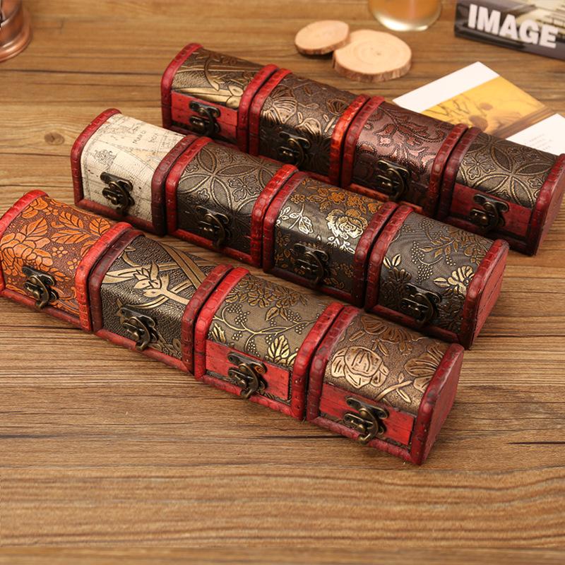 1PC Antique Mini Wood Treasure Chest Storage Box Jewelry Organizer Box Gift Box